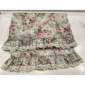2 VTG WAVERLY Pillowcases Floral Ruffle Lace Cottage Granny Country Shabby Chic